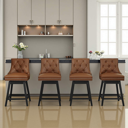 Tabourets de bar pivotants avec dossier et pieds en bois massif, lot de 2