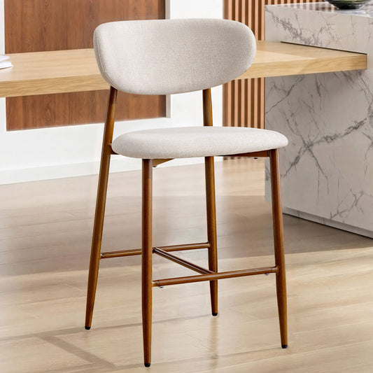 Tabourets de bar modernes rembourrés hauteur comptoir, lot de 2, avec pieds en bois massif