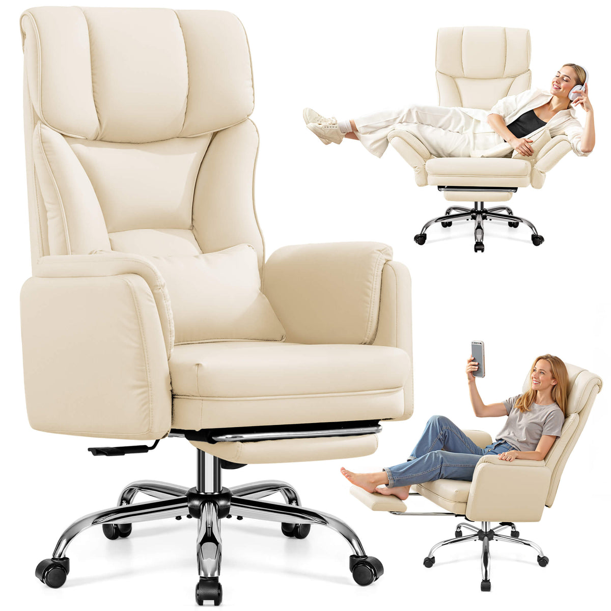 Grand Fauteuil de Bureau de Direction avec Soutien Lombaire Ergonomique 6088