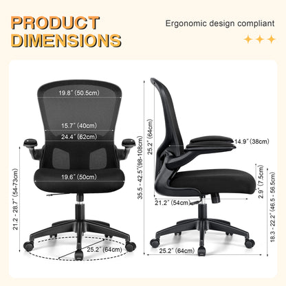 Fauteuil de bureau ergonomique avec support lombaire réglable et accoudoirs relevables 936-C