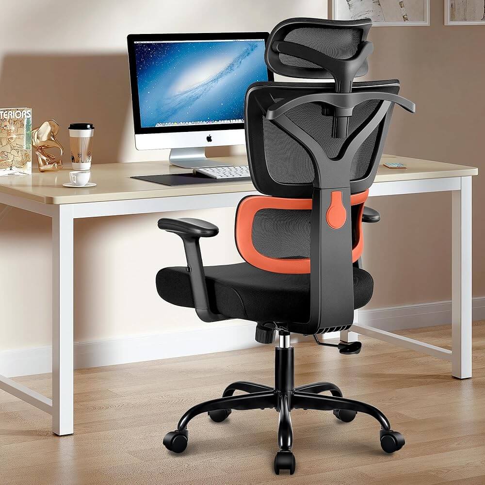 Chaise de bureau ergonomique avec accoudoirs et appui-tête réglables 999-S