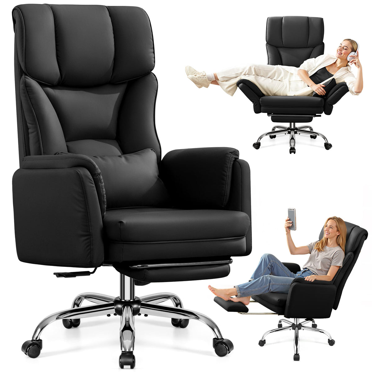 Grand Fauteuil de Bureau de Direction avec Soutien Lombaire Ergonomique 6088