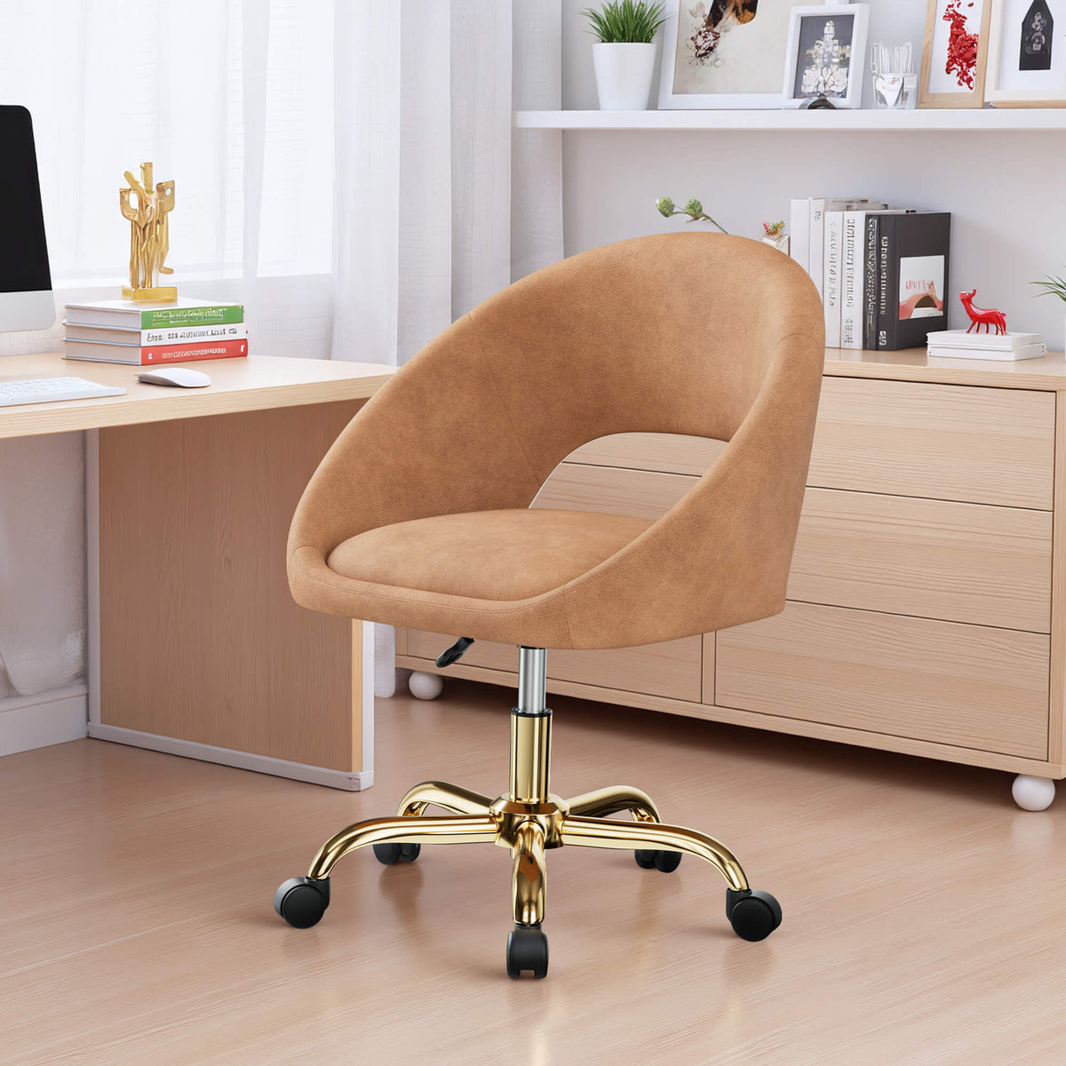 Fauteuil rembourré pivotant réglable avec piètement à roulettes