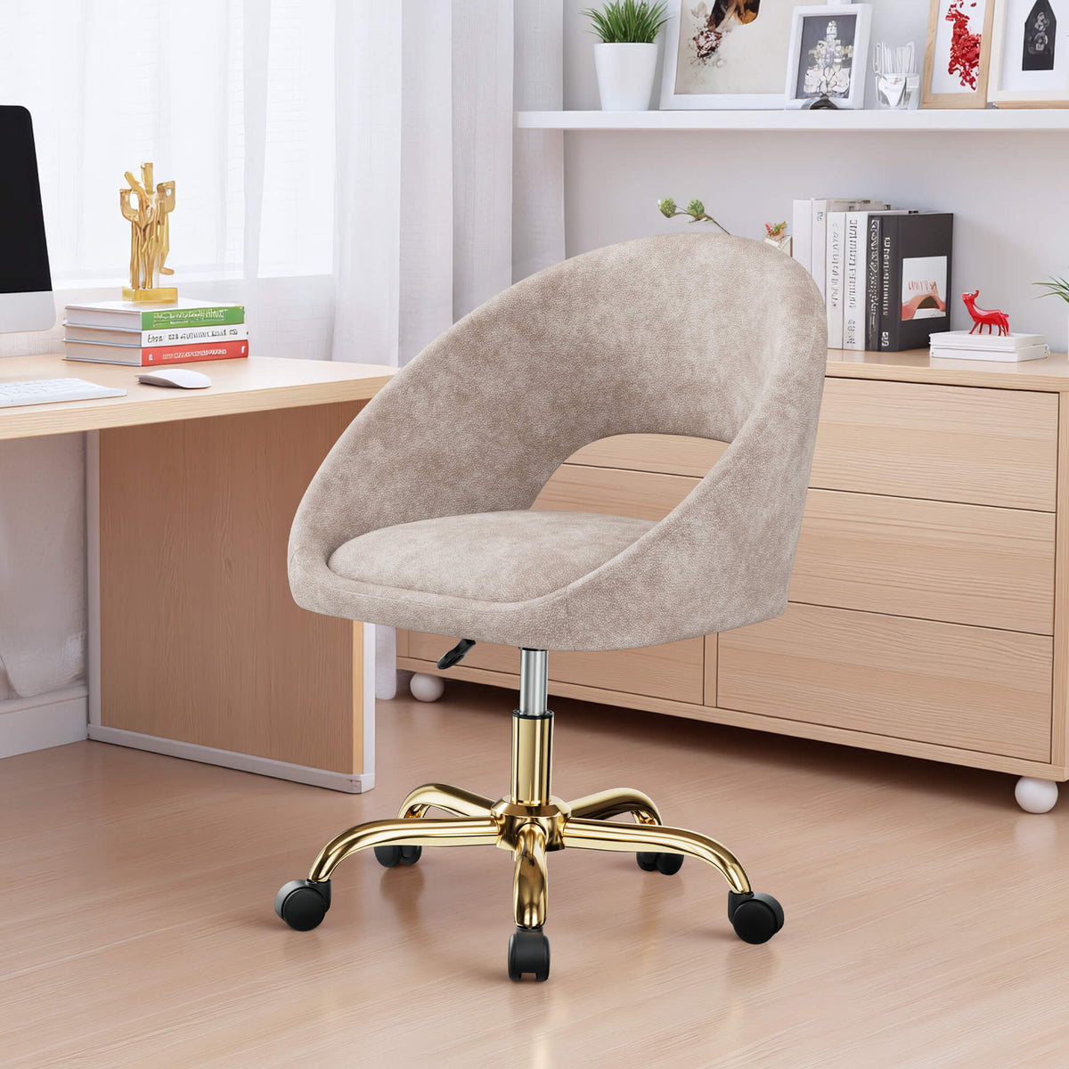 Fauteuil rembourré pivotant réglable avec piètement à roulettes