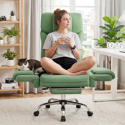 Chaise de bureau ergonomique en velours avec piètement large et accoudoirs relevables