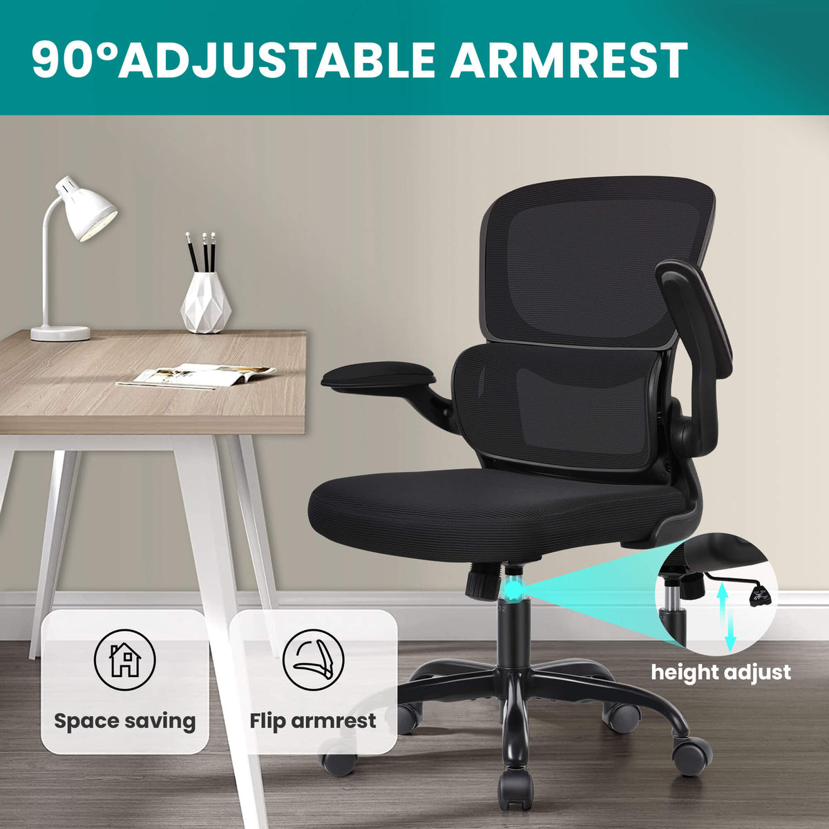 Chaise de bureau ergonomique avec support lombaire et accoudoirs réglables 2202