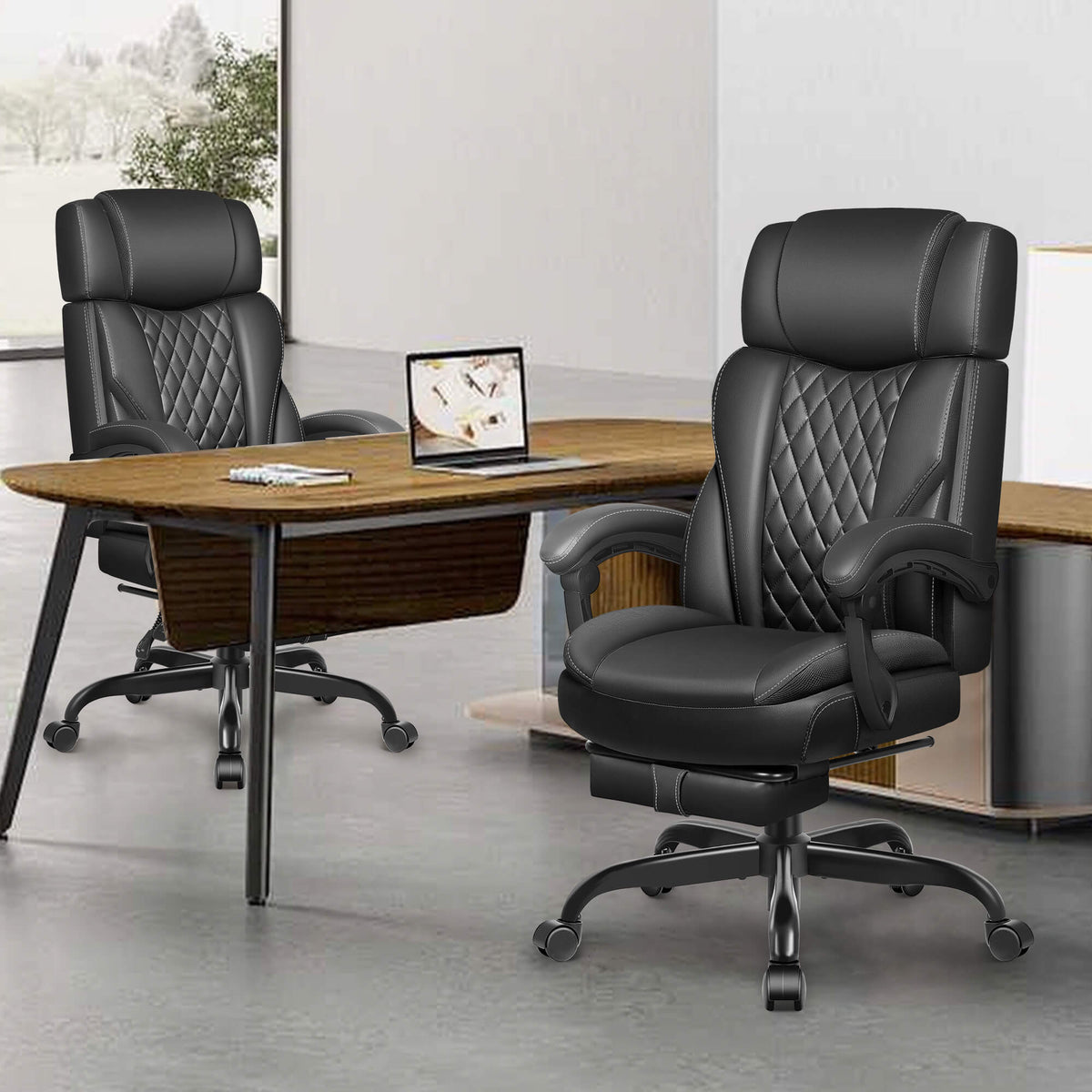 Chaise de bureau ergonomique en cuir à dossier mi-hauteur avec support lombaire 688