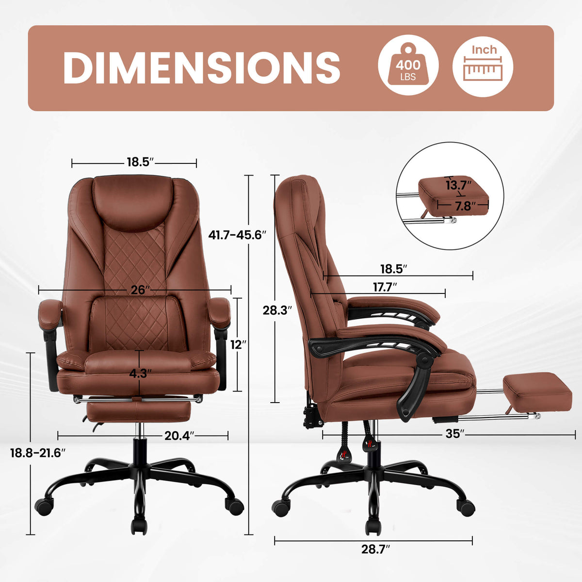 Chaise de bureau ergonomique avec repose-pieds et soutien lombaire SDA003