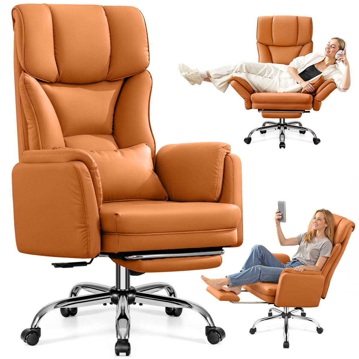 Grand Fauteuil de Bureau de Direction avec Soutien Lombaire Ergonomique 6088