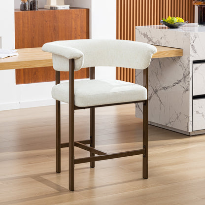 Tabouret de bar Primy à hauteur de comptoir avec accoudoirs rembourrés, chaises de salle à manger modernes en tissu, fauteuil d'îlot de cuisine avec repose-pieds et dossier incurvé