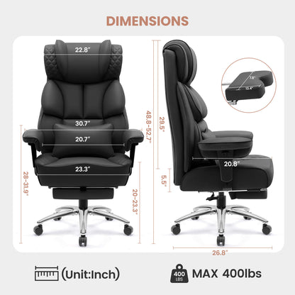 Chaise de bureau exécutive en cuir grand format avec support dorsal