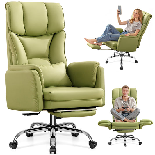 Chaise de bureau jambes croisées avec repose-pieds et accoudoirs convertibles, capacité de 227 kg, chaise de bureau à domicile, fauteuil inclinable ergonomique avec oreiller lombaire, design entrecroisé, grande chaise de direction