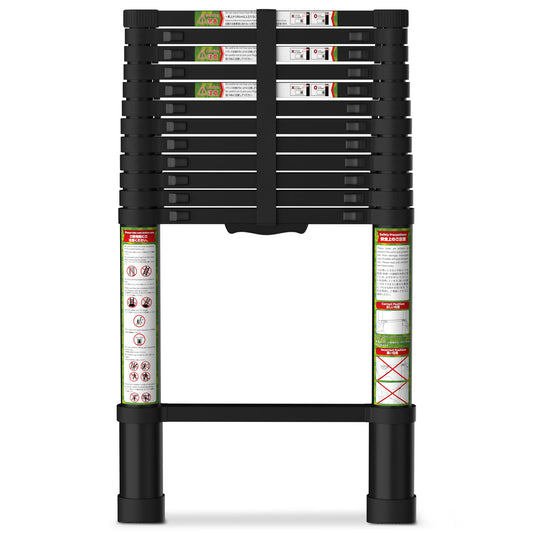 Échelle télescopique Primy de 5 m, échelle d'extension pliable en aluminium à rétraction à un bouton, capacité de 150 kg avec pieds antidérapants, échelle compacte multi-usage portable pour la maison, les camping-cars, les lofts.