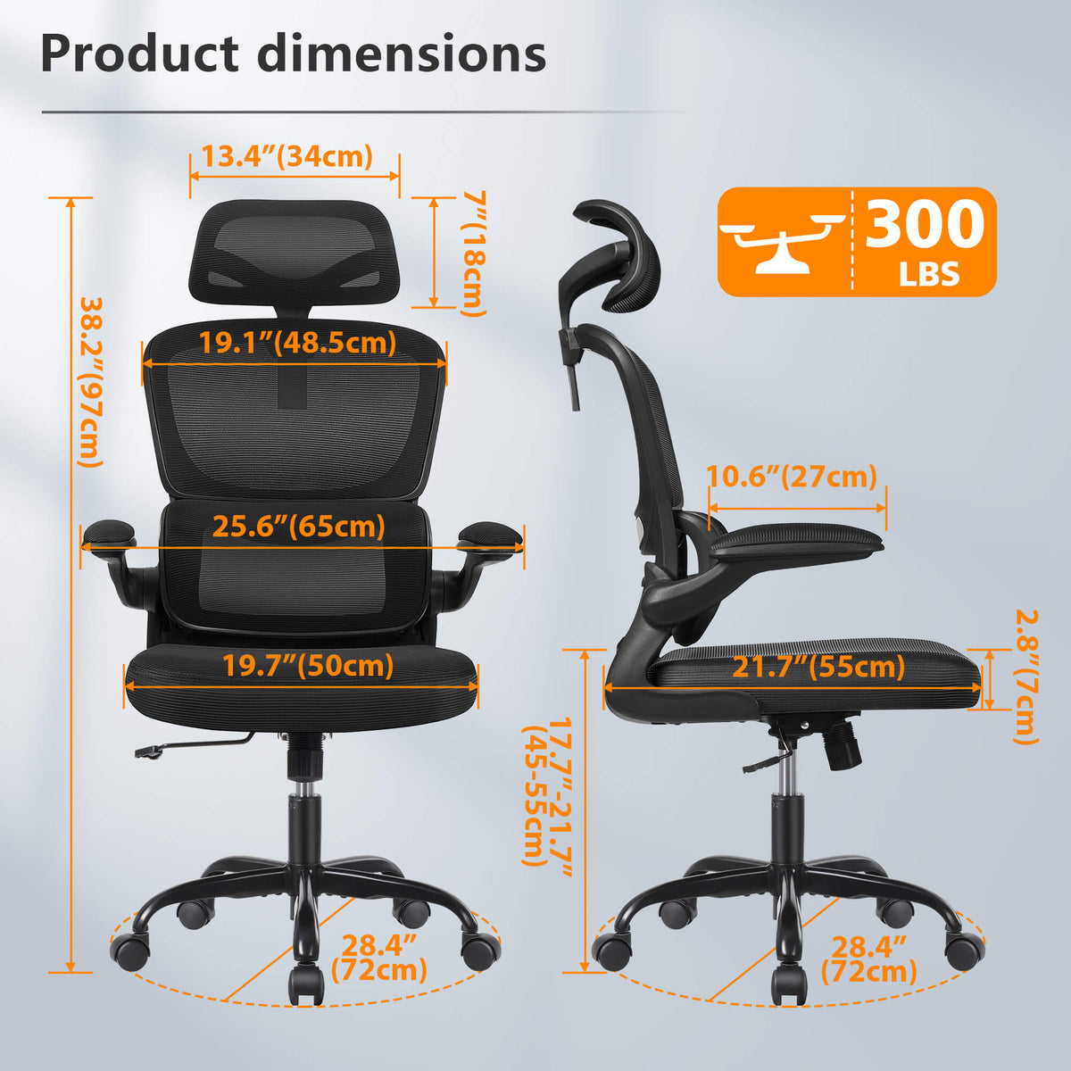 Chaise de bureau ergonomique avec support lombaire et accoudoirs réglables 2202