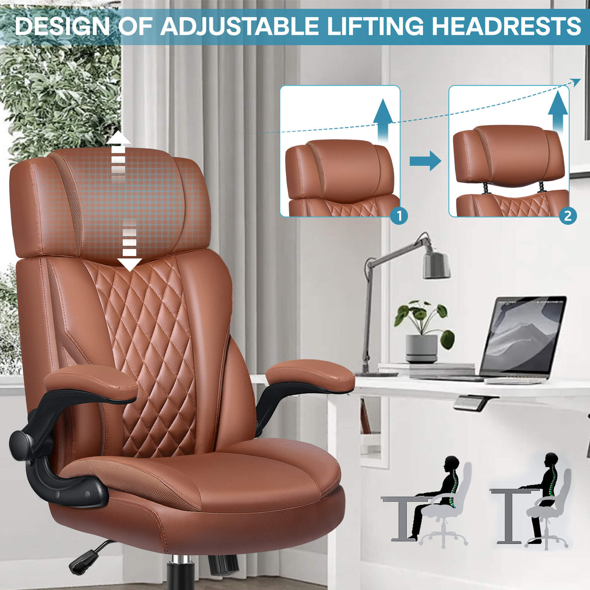 Chaise de bureau ergonomique en cuir à dossier mi-hauteur avec support lombaire 688