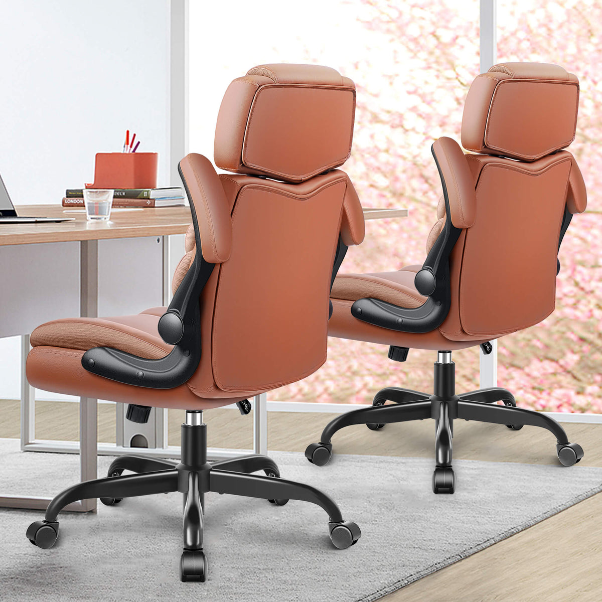 Chaise de bureau ergonomique en cuir à dossier mi-hauteur avec support lombaire 688