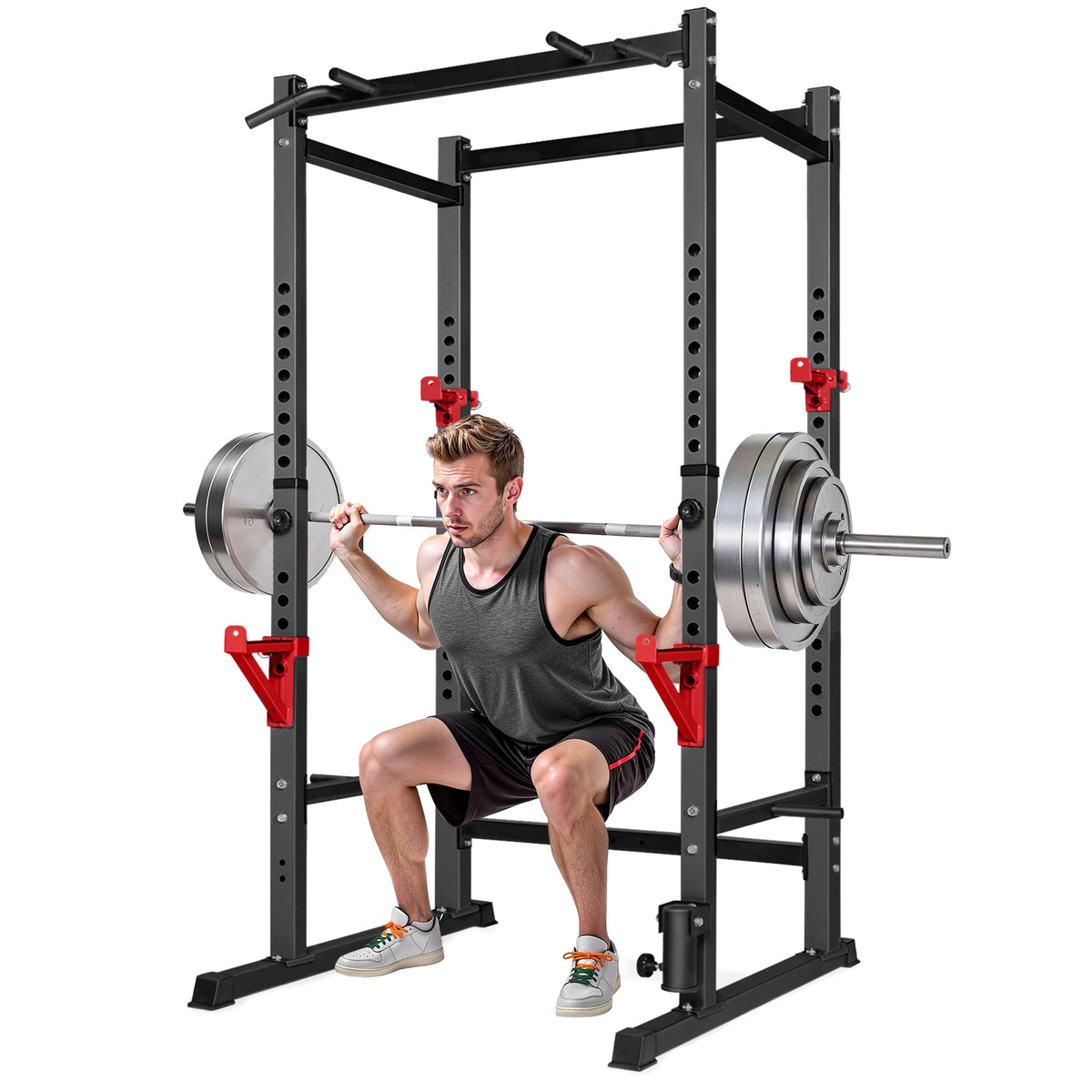 Power Rack Capacité 1000 lb, Cage de Musculation pour Entraînement avec Poids, Support de Squat Réglable pour Équipement de Gymnastique à Domicile, Cage de Levage