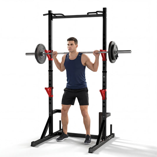 Primy Power Rack avec barre de traction pour salle de sport à domicile, capacité de 360 kg, rack de squat multifonction réglable, cage à squat