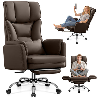 Chaise de bureau jambes croisées avec repose-pieds et accoudoirs convertibles, capacité de 227 kg, chaise de bureau à domicile, fauteuil inclinable ergonomique avec oreiller lombaire, design entrecroisé, grande chaise de direction