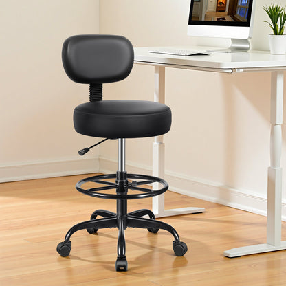 Chaise de bureau Primy Drafting avec dossier – Tabouret roulant réglable | Chaise de bureau et de bar sans accoudoirs | Cuir PU avec coussin épais | Pour la maison, le bureau, le salon, la cuisine, le magasin