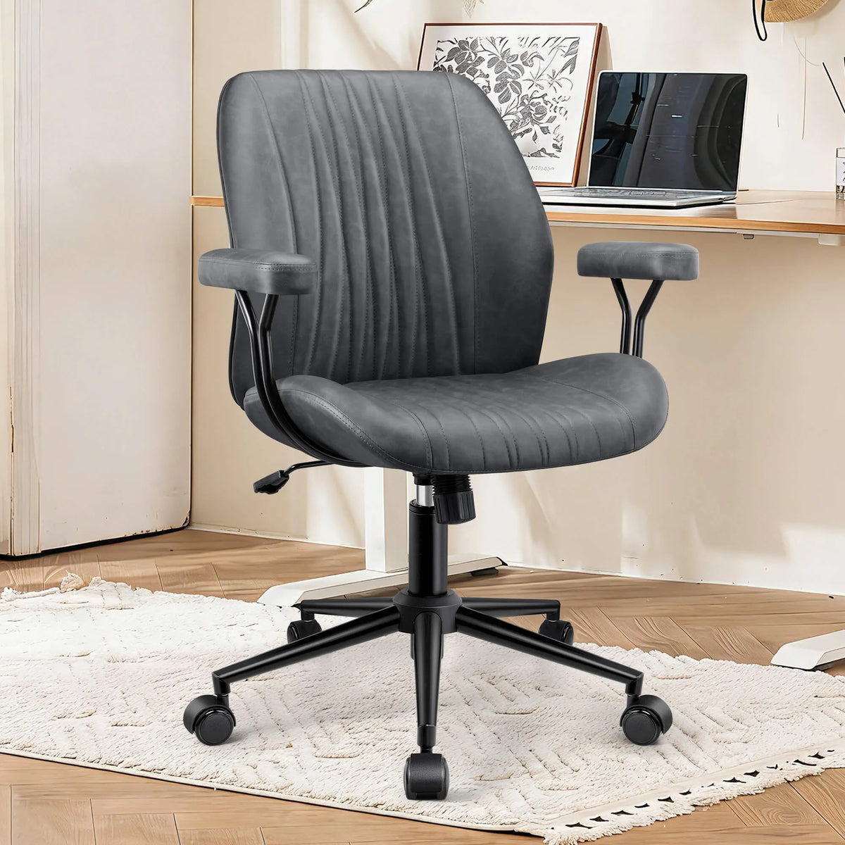 Fauteuil de bureau en daim à dossier haut et réglable avec support lombaire