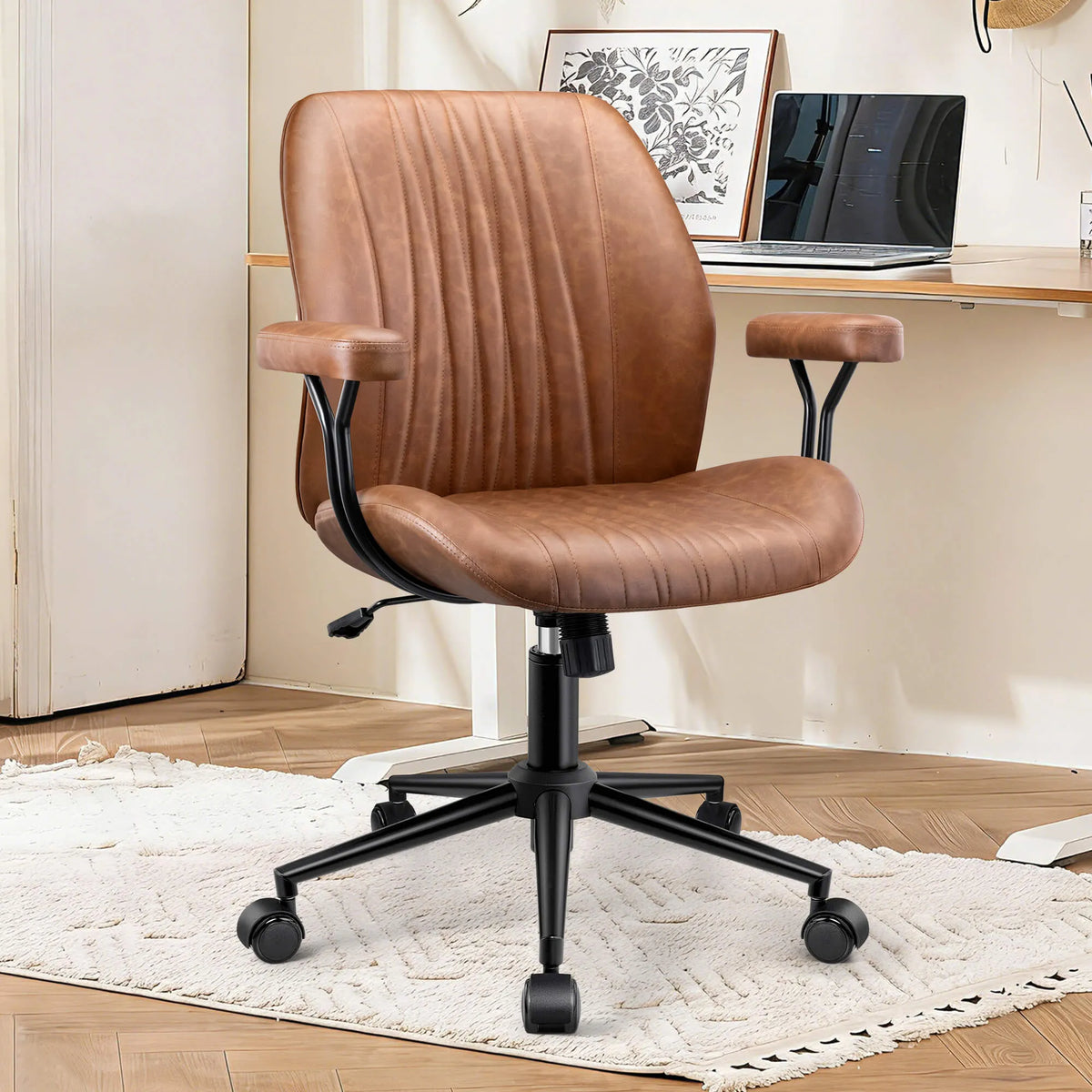 Fauteuil de bureau en daim à dossier haut et réglable avec support lombaire