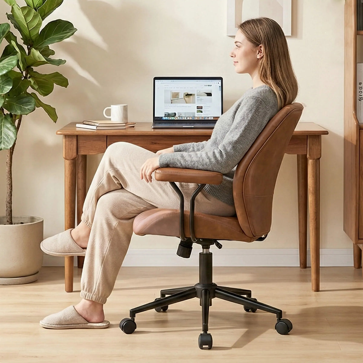 Fauteuil de bureau en daim à dossier haut et réglable avec support lombaire
