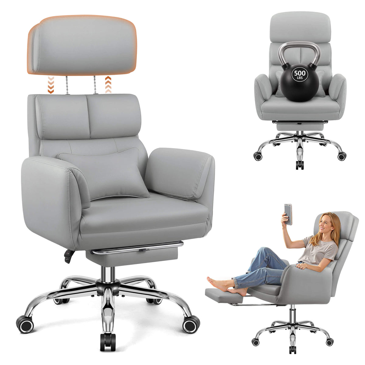 Grand Fauteuil de Bureau de Direction avec Soutien Lombaire Ergonomique 6088