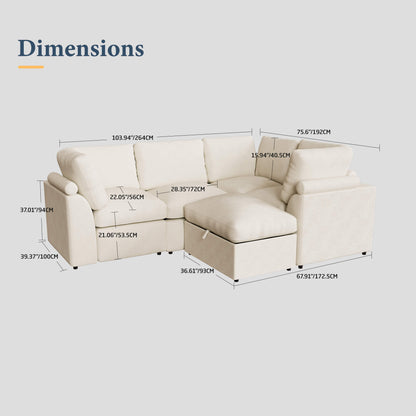 Canapé d'angle modulable 5 places avec rangement dissimulé