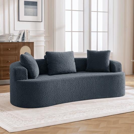 Canapé de sol en peluche 3 places avec coussins et dossier incurvé