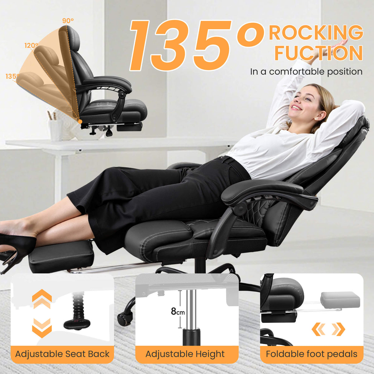 Fauteuil de bureau ergonomique exécutif en cuir mi-dossier avec support lombaire 488