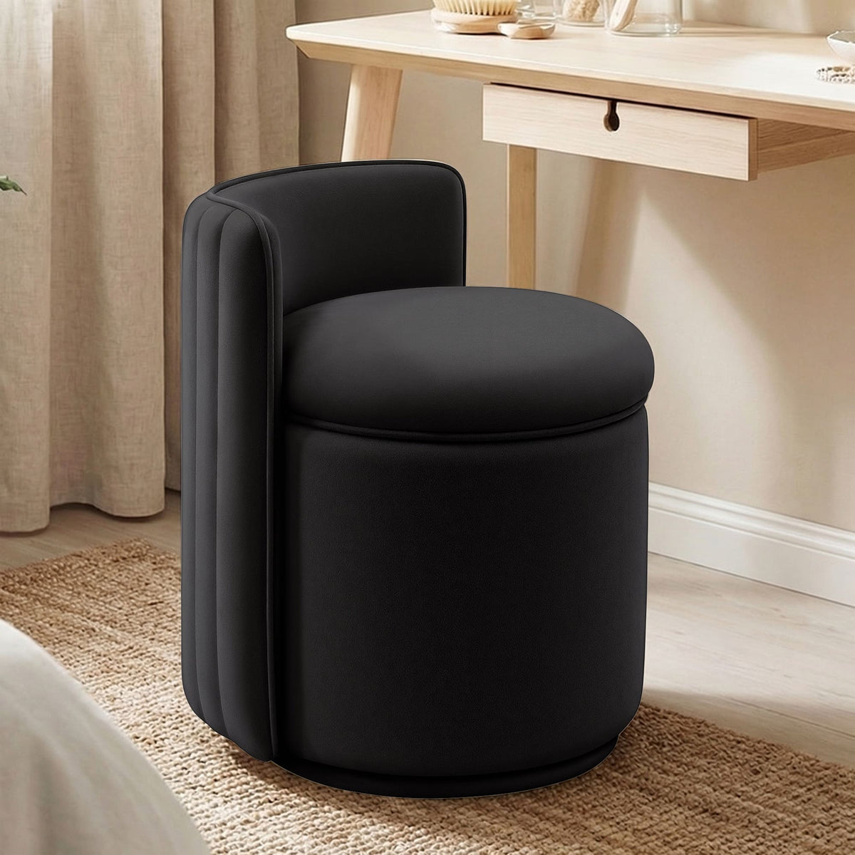 Chaise de vanité en velours avec rangement