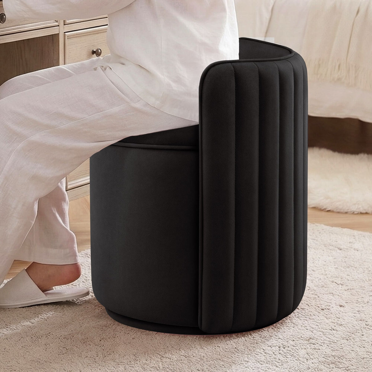 Chaise de vanité en velours avec rangement