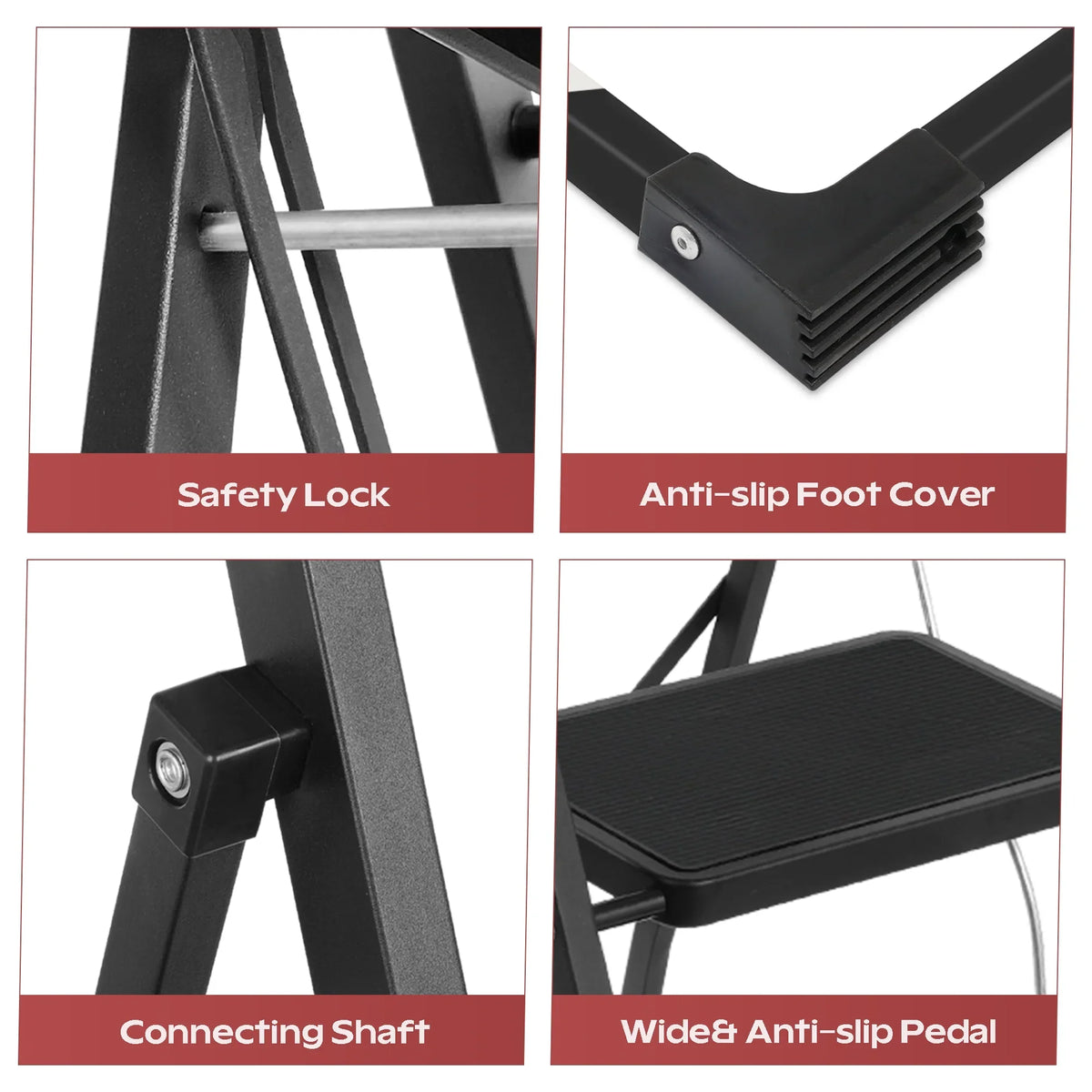 Primy Échelle Pliante 4 Marches, Tabouret Pliant avec Pédale Antidérapante Extra Large et Main Courante Supérieure, Échelles en Acier Robustes Légères de 158 kg pour Maison Cuisine Bureau Extérieur