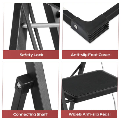 Primy Échelle Pliante 4 Marches, Tabouret Pliant avec Pédale Antidérapante Extra Large et Main Courante Supérieure, Échelles en Acier Robustes Légères de 158 kg pour Maison Cuisine Bureau Extérieur