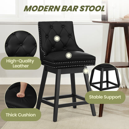 30 Tabourets de Bar en Cuir PU avec Boutons Touffetés et Pieds en Bois, Tabouret Rotatif à 360° avec Coussin Épais (Lot de 2)