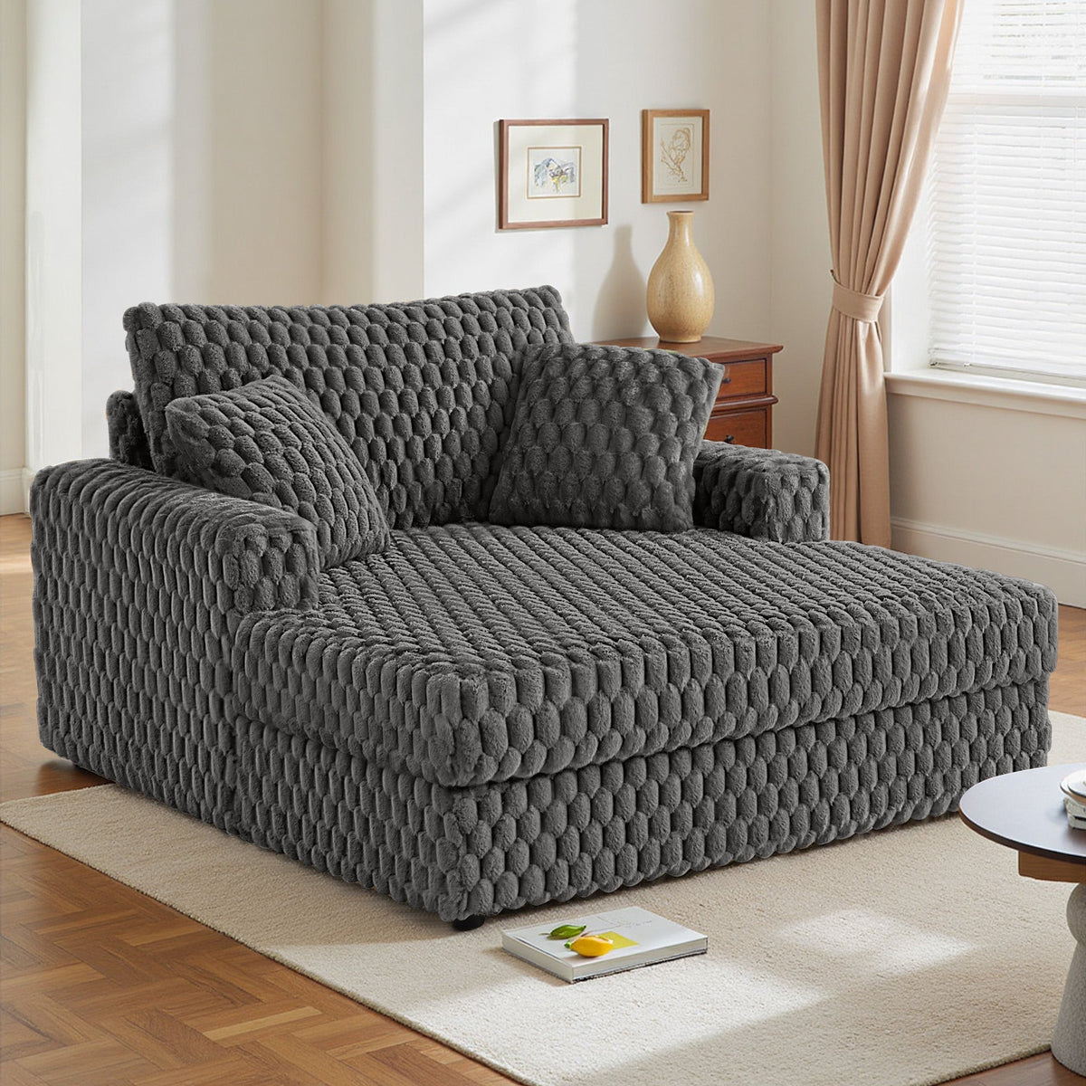 53 Fauteuil de salon capitonné – Canapé-lit moderne avec coussins et accoudoirs, Lit fauteuil douillet pour salon, chambre à coucher