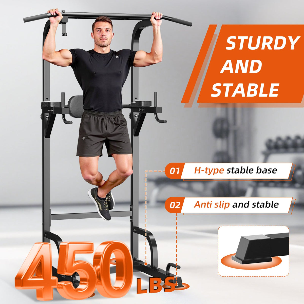 Primy 350lbs Multifunction Power Tower, Station de traction/dips pour entraînement de musculation à domicile