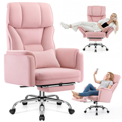 Chaise de bureau Primy grande taille à pieds croisés avec repose-pieds et accoudoirs convertibles, fauteuil de bureau en velours 500 lb, fauteuil inclinable ergonomique avec oreiller lombaire, fauteuil de direction à coussin doux croisé