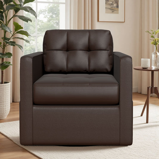 Fauteuil d'appoint pivotant en cuir avec coussin décoratif pour le salon