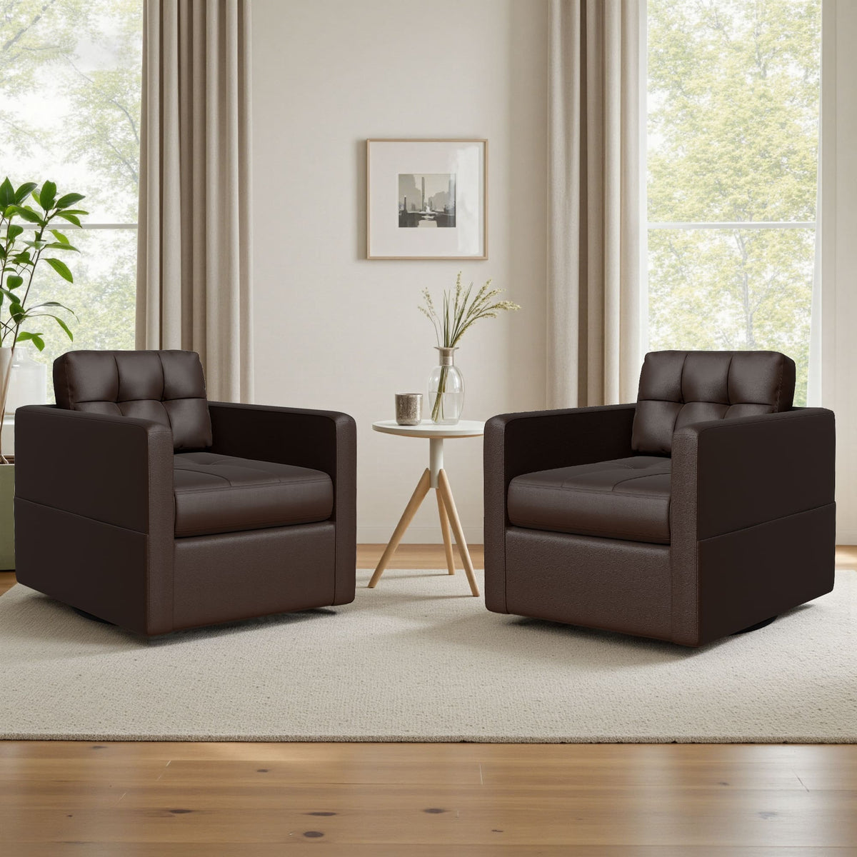 Fauteuil d'appoint pivotant en cuir avec coussin décoratif pour le salon