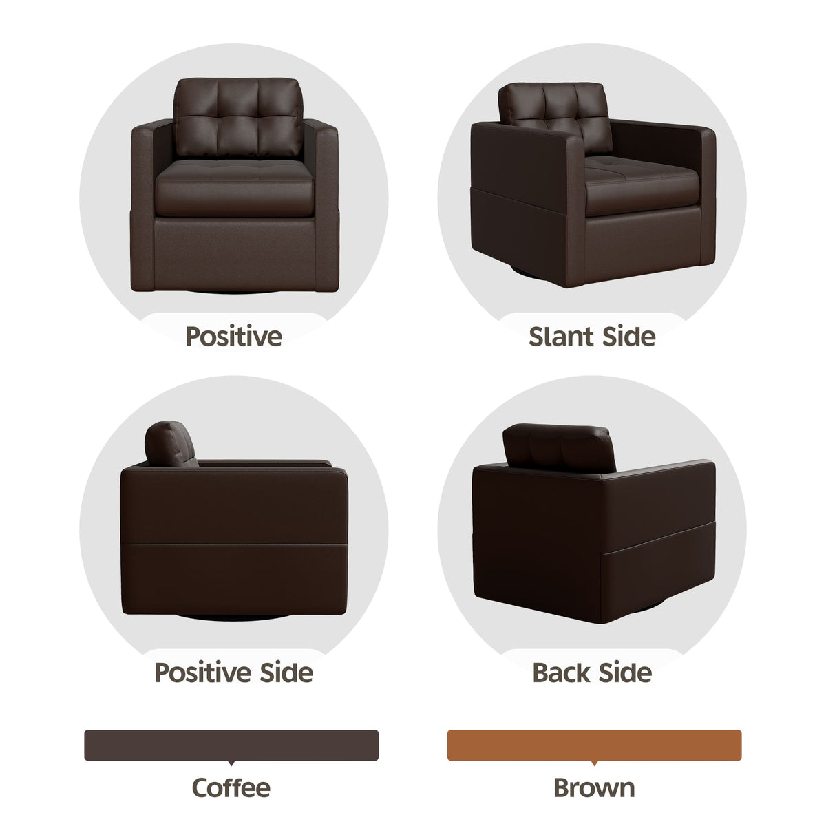 Fauteuil d'appoint pivotant en cuir avec coussin décoratif pour le salon