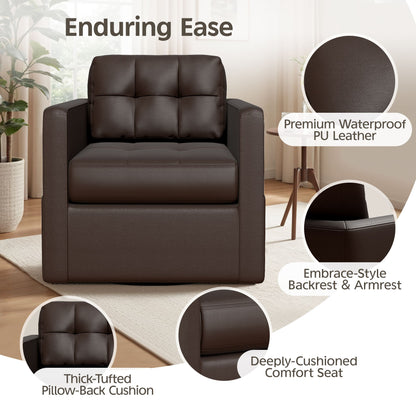 Fauteuil d'appoint pivotant en cuir avec coussin décoratif pour le salon
