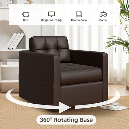 Fauteuil d'appoint pivotant en cuir avec coussin décoratif pour le salon
