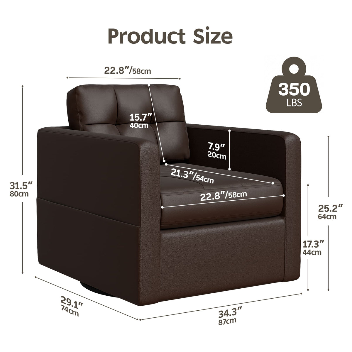 Fauteuil d'appoint pivotant en cuir avec coussin décoratif pour le salon