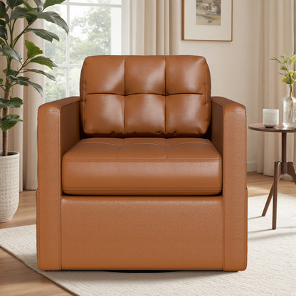 Fauteuil d'appoint pivotant en cuir avec coussin décoratif pour le salon