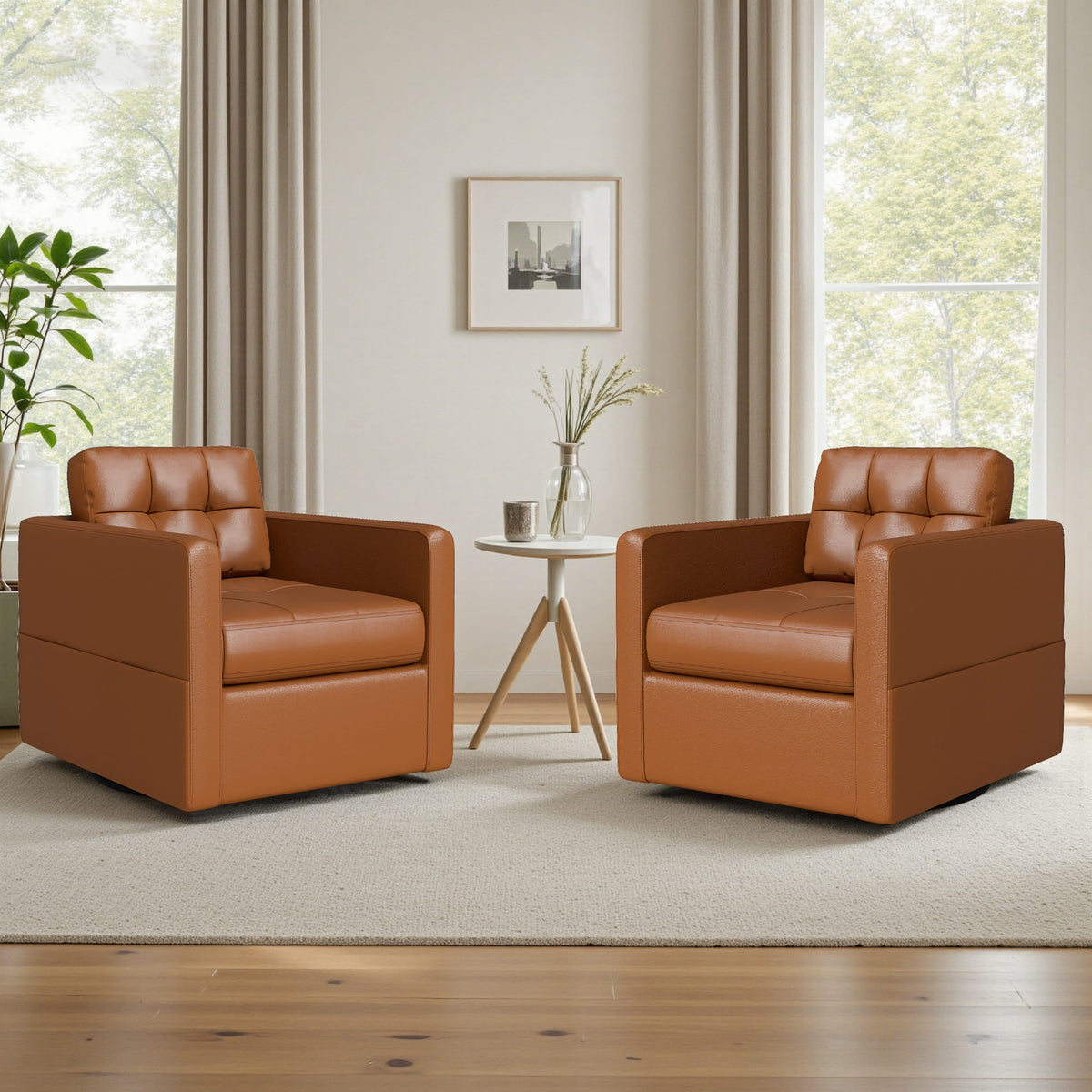 Fauteuil d'appoint pivotant en cuir avec coussin décoratif pour le salon