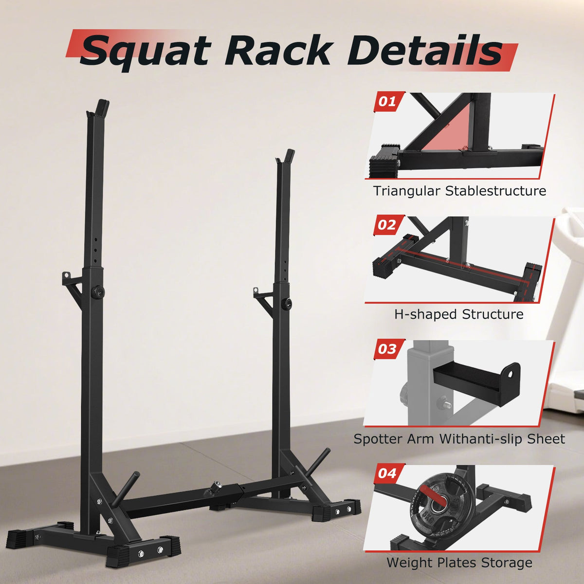 Primy Support de rack de squat 550 lb, support d'haltères, support de banc de musculation pour la maison, rack de poids réglable, musculation multifonctionnelle