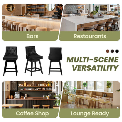 30 Tabourets de Bar en Cuir PU avec Boutons Touffetés et Pieds en Bois, Tabouret Rotatif à 360° avec Coussin Épais (Lot de 2)