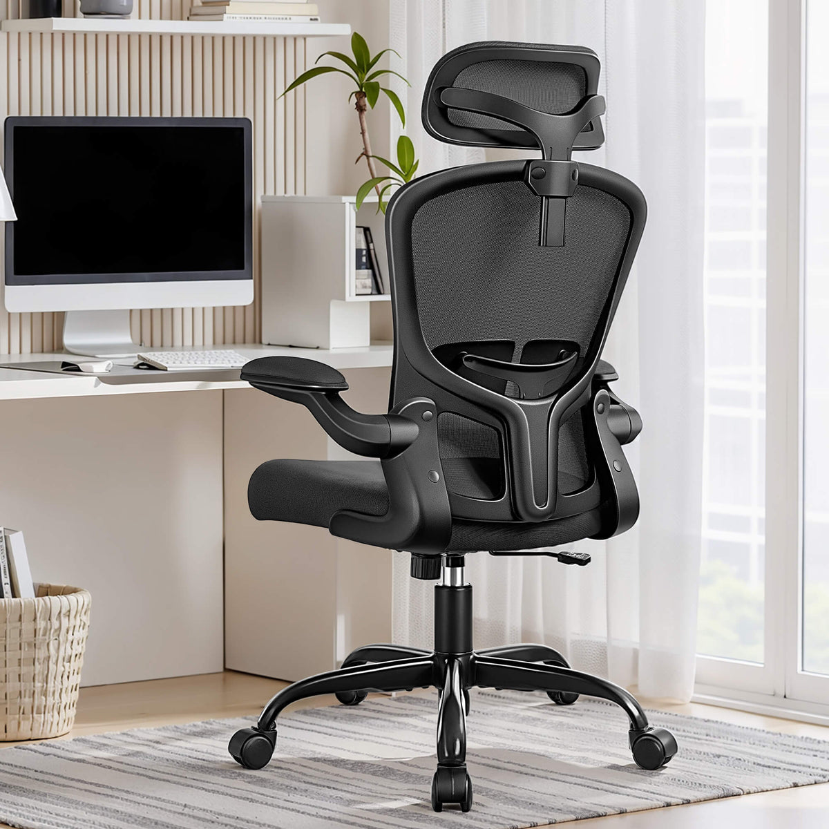 Chaise de bureau ergonomique avec support lombaire réglable accoudoirs relevables 936-H